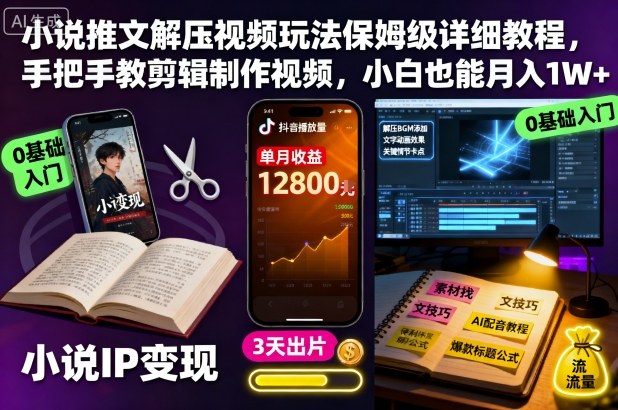小说推文解压视频玩法保姆级详细教程，手把手教剪辑制作视频，小白也能月入1W+-云深网创社