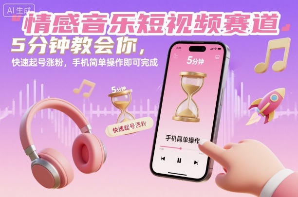 情感音乐短视频赛道，5分钟教会你，快速起号涨粉，手机简单操作即可完成-云深网创社
