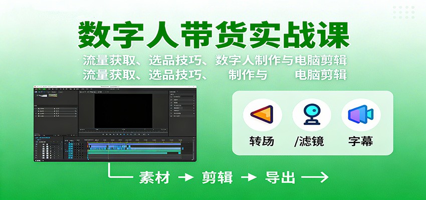 数字人变现实战课：流量获取、选品技巧、数字人制作与电脑剪辑-云深网创社