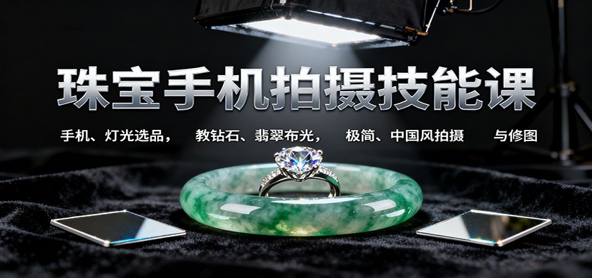 珠宝手机拍摄技能课:手机、 灯光选品，教钻石、翡翠布光，极简、中国风拍摄与修图-云深网创社
