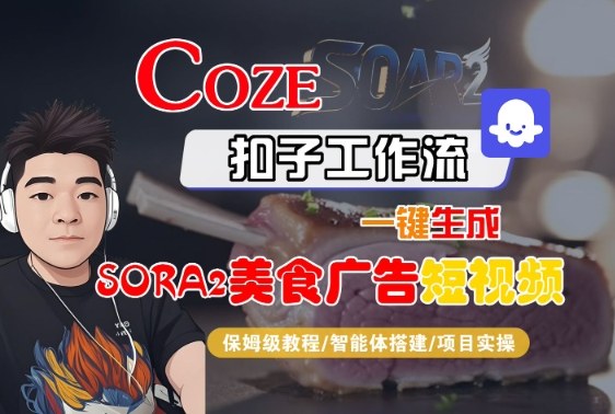 Coze扣子智能体工作流一键生成“SORA2美食广告“短视频，全流程保姆级教学-云深网创社