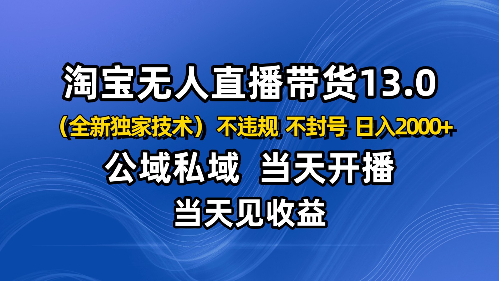 淘宝无人直播13.0，公域私域技术，不封号，不违规 布局下半年旺季赛道，日入2000+-云深网创社