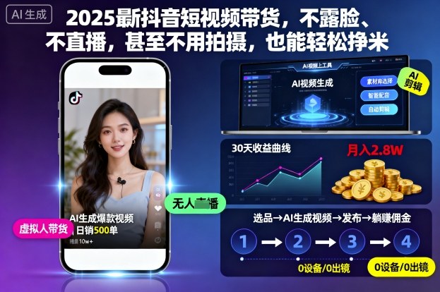 2025最新抖音短视频带货，不露脸、不直播，甚至不用拍摄，也能轻松挣米-云深网创社