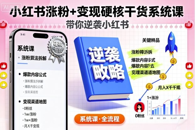 小红书涨粉+变现硬核干货系统课，带你逆袭小红书-云深网创社