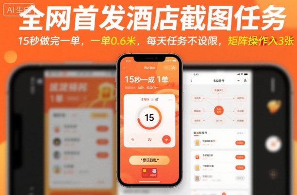 全网首发酒店截图任务，15秒做完一单，一单0.6米，每天任务不设限，矩阵操作日入3张【揭秘】-云深网创社