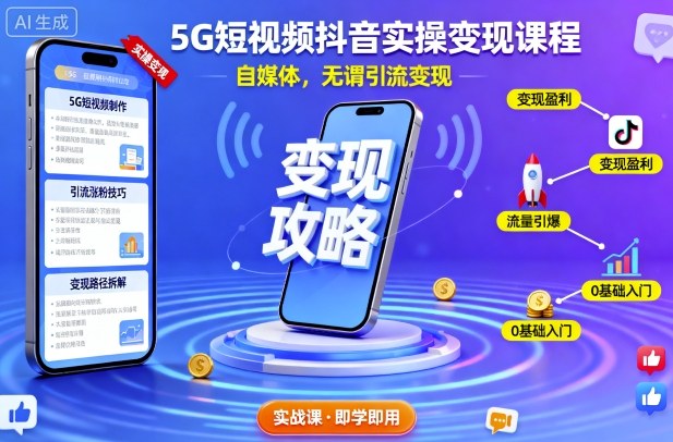 5G短视频抖音实操变现课程，自媒体，无谓引流变现-云深网创社