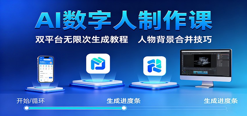 AI数字人制作课：双平台无限次生成教程，人物背景合并技巧-云深网创社