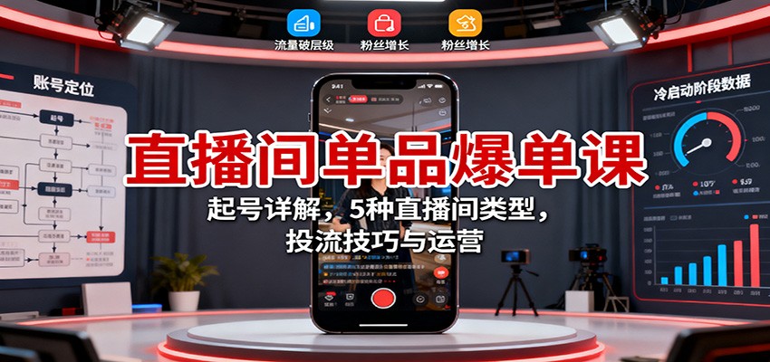 直播间单品爆单课：起号详解，5种直播间类型，投流技巧与运营-云深网创社