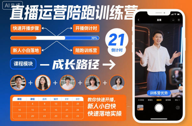 直播运营陪跑训练营，教你快速开播，新人小白快速落地实操-云深网创社