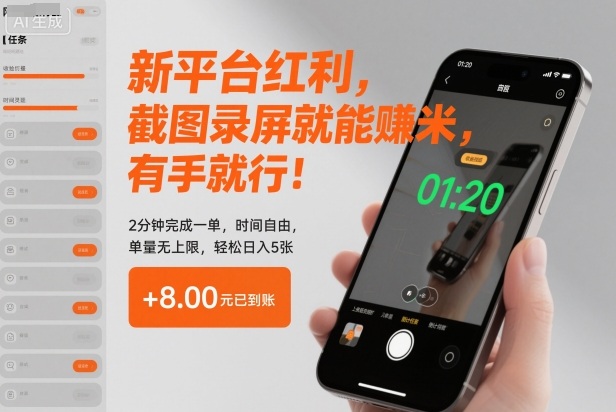 新平台红利，截图录屏就能賺米，有手就行！2分钟完成一单，时间自由，单量无上限，轻松日入5张【揭秘】-云深网创社