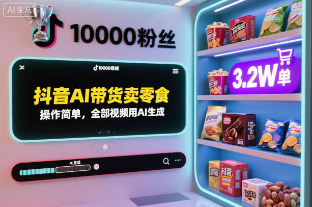 抖音AI带货卖零食，操作简单，全部视频用AI生成，一万粉丝，卖了3.2W单-云深网创社