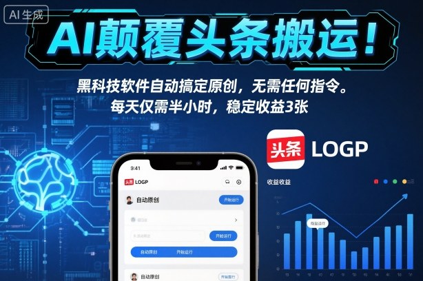 AI颠覆头条搬运！黑科技软件自动搞定原创，无需任何指令。每天仅需半小时，稳定收益3张【揭秘】-云深网创社