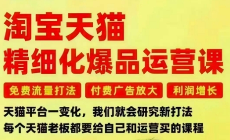 淘宝天猫精细化爆品运营课，免费流量打法-付费广告放大-利润增长-三大核心痛点，一次全部解决-云深网创社