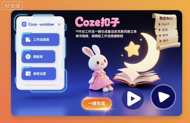 Coze扣子工作流一键生成童话皮克斯风格立体书视频，保姆级工作流搭建教程-云深网创社