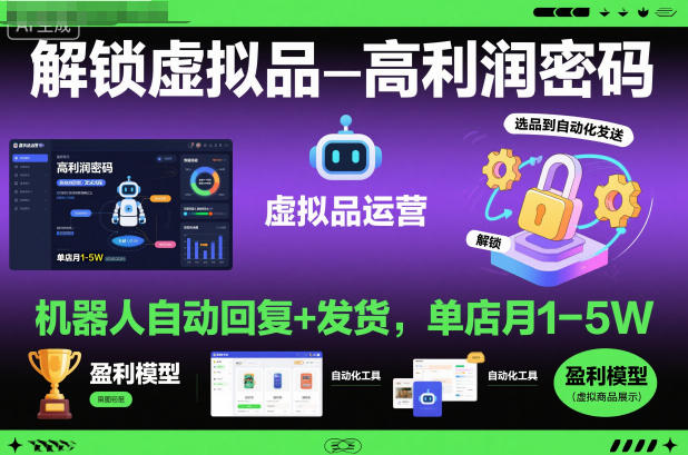 解锁虚拟品高利润密码：机器人自动回复+发货，单店月1-5W【揭秘】-云深网创社