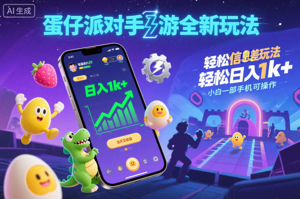 蛋仔派对手游全新玩法，轻松日入1k+，风口信息差玩法，当天见收益，小白一部手机可操作-云深网创社