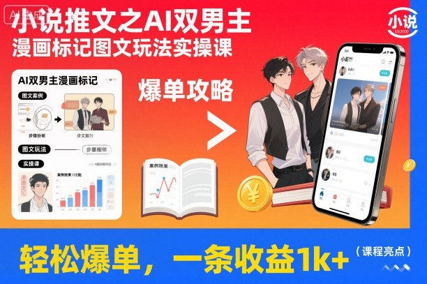 小说推文之AI双男主漫画标记图文玩法实操课，轻松爆单，一条收益1k+-云深网创社