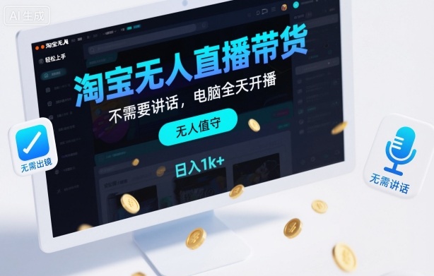 淘宝无人直播带货，不需要出镜，不需要讲话，电脑全天开播，轻松上手，日入1k+【揭秘】-云深网创社