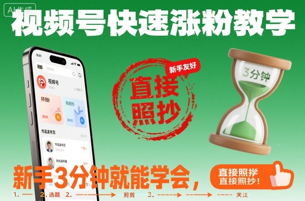 视频号快速涨粉教学，新手3分钟就能学会，直接照抄！-云深网创社