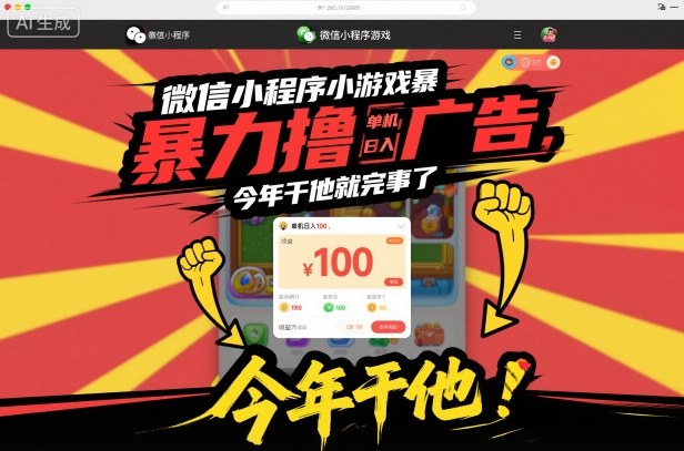 微信小程序小游戏暴力撸广告，单机日入100，今年干他就完事了-云深网创社