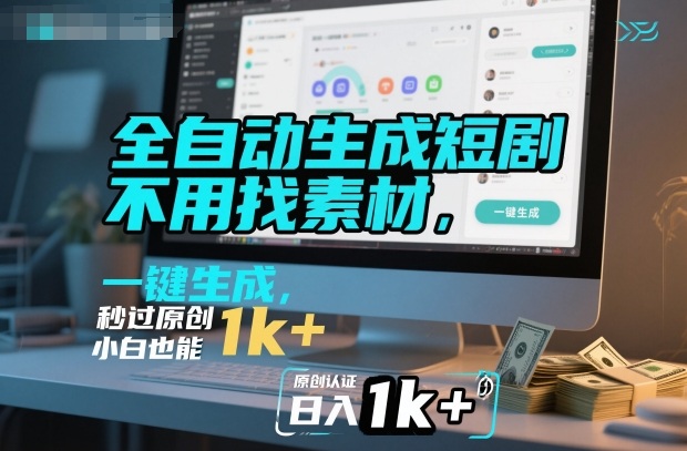 全自动生成短剧，不用找素材，不用剪辑，一键生成，秒过原创，小白也能轻松日入1k+【揭秘】-云深网创社