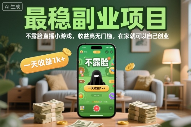 最稳副业项目，不露脸直播小游戏，收益高无门槛，一天收益1k+，在家就可以自己创业【揭秘】-云深网创社