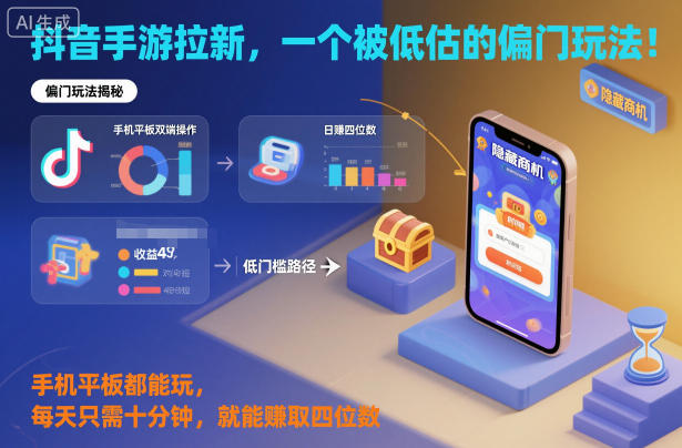 抖音手游拉新，一个被低估的偏门玩法！手机平板都能玩，每天只需十分钟，就能賺取四位数【揭秘】-云深网创社