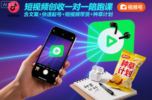 短视频创收一对一陪跑课，含文案+快速起号+短视频带货+种草计划-云深网创社