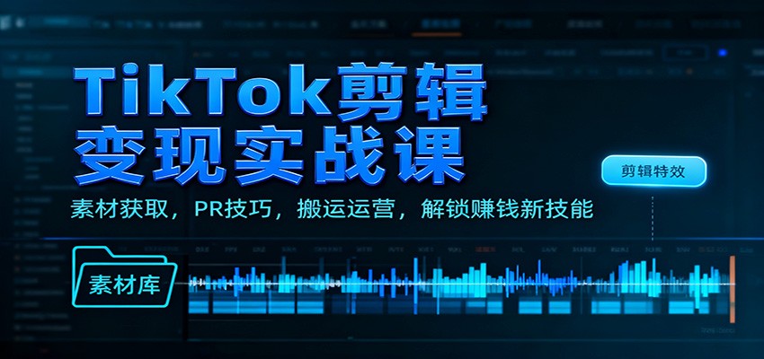 TikTok剪辑变现实战课：素材获取，PR技巧，搬运运营，解锁赚钱新技能-云深网创社