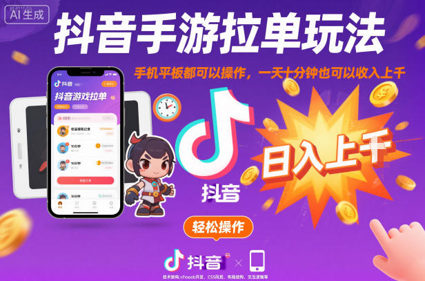 抖音手游拉单玩法，手机平板都可以操作，一天十分钟也可以收入上K【揭秘】-云深网创社