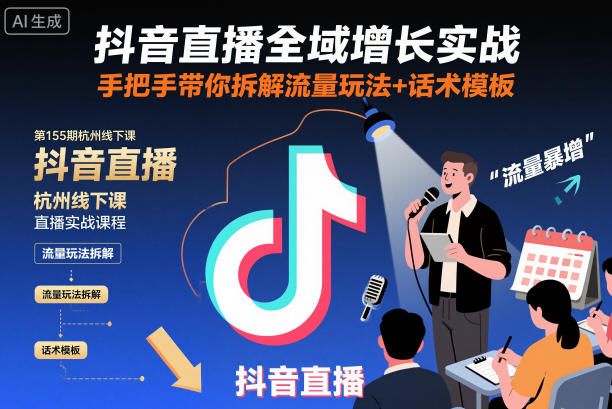 抖音直播全域增长实战第155期杭州线下课，手把手带你拆解流量玩法+话术模板-云深网创社