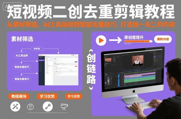 短视频二创去重剪辑教程，从素材筛选、AI工具运用到智能去重技巧，打造独一无二的内容-云深网创社