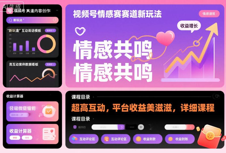 视频号情感赛道新玩法，超高互动，平台收益美滋滋，详细课程-云深网创社