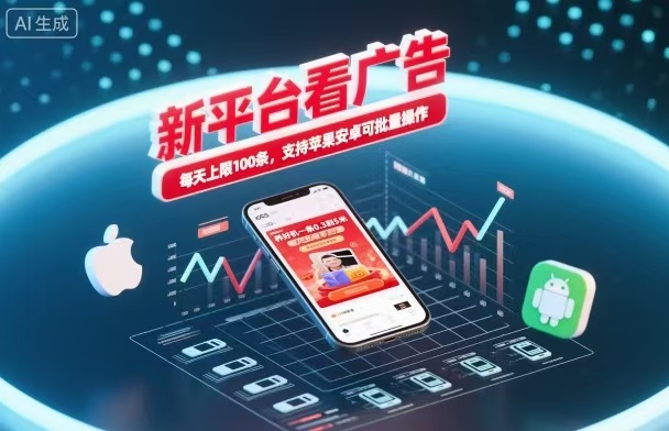 新台看广告，养好机一条5毛到5块，单机日入30到100，支持苹果安卓，可批量操作。-云深网创社