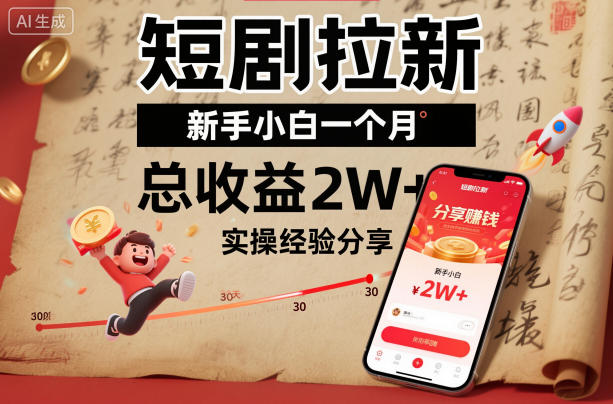 短剧拉新新手小白一个月总收益2W+实操经验分享-云深网创社