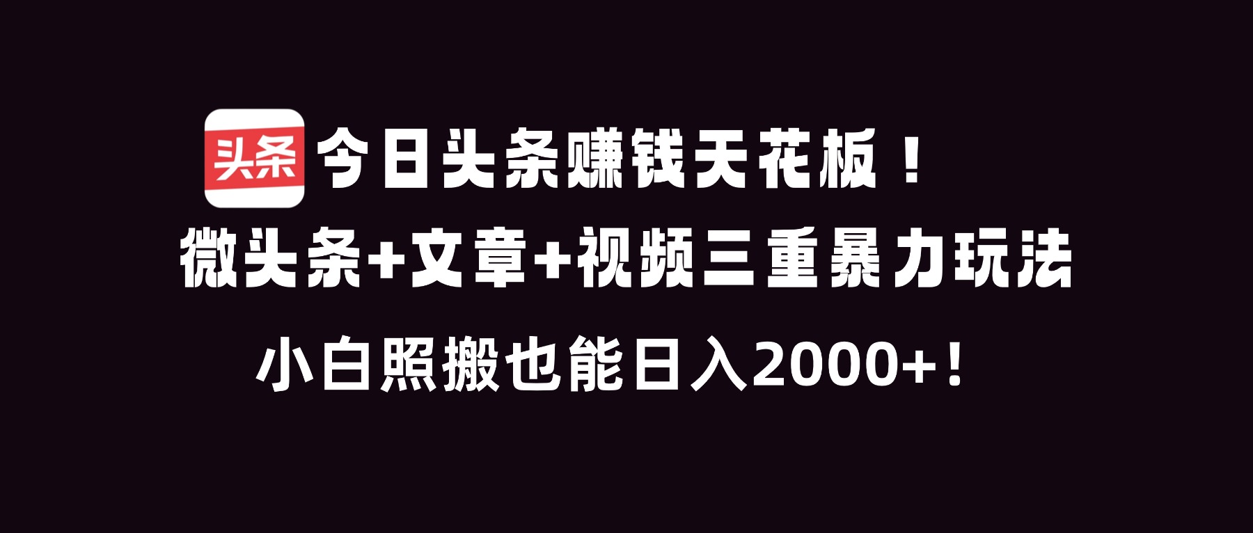 （16888期）今日头条赚钱天花板！微头条+文章+视频三重暴利玩法，小白照搬也能日人2000+-云深网创社
