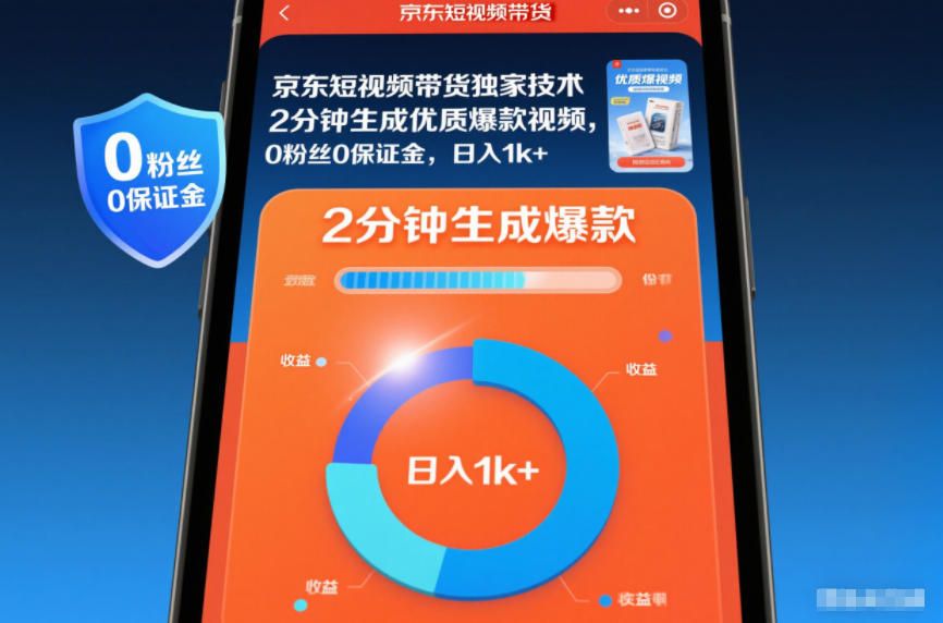 京东短视频带货独家技术，2分钟生成一条优质爆款视频，0粉丝0保证金，日入1k+【揭秘】-云深网创社