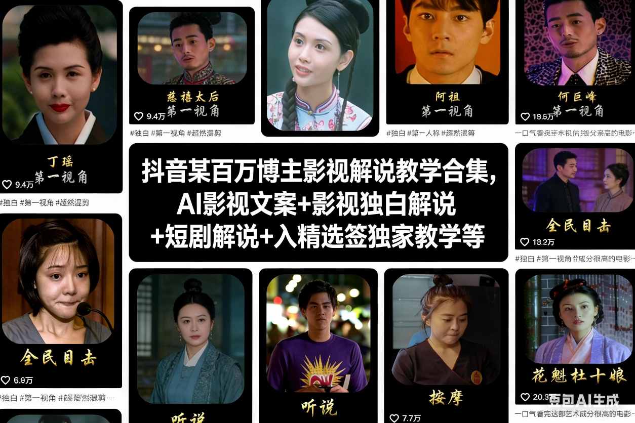 抖音某百万博主影视解说教学合集，AI影视文案+影视独白解说+短剧解说+入精选签独家教学等-云深网创社