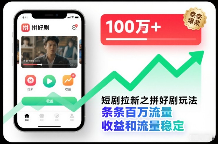 短剧拉新之拼好剧玩法，条条百万流量，收益和流量稳定-云深网创社