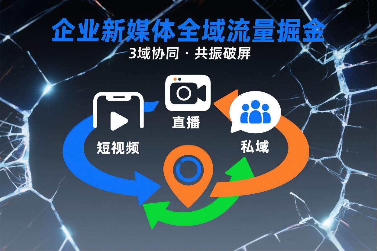 短视频全域商业模式，企业新媒体全域流量掘金，3域协同，共振破屏，短视频-直播-私域-地域-云深网创社