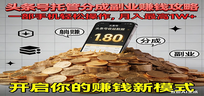 全程托管今日头条，一部手机就可以开干，最高躺赚1W+-云深网创社