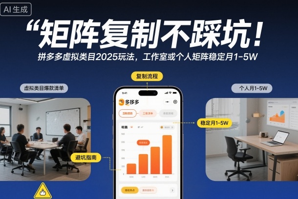 矩阵复制不踩坑！拼多多虚拟类目2025玩法，工作室或者个人矩阵稳定月1-5W【揭秘】-云深网创社