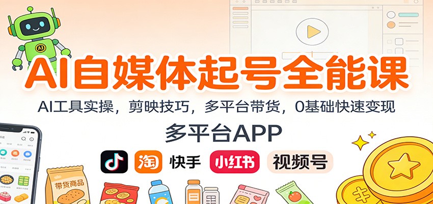 AI自媒体起号全能课：AI工具实操，剪映技巧，多平台带货，0基础快速变现-云深网创社