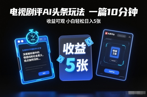 电视剧评AI头条玩法，一篇10分钟，收益可观，小白轻松日入5张+【独家】-云深网创社