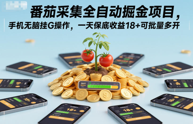 番茄采集全自动掘金项目，手机无脑挂G操作，一天保底收益18+可批量多开【揭秘】-云深网创社