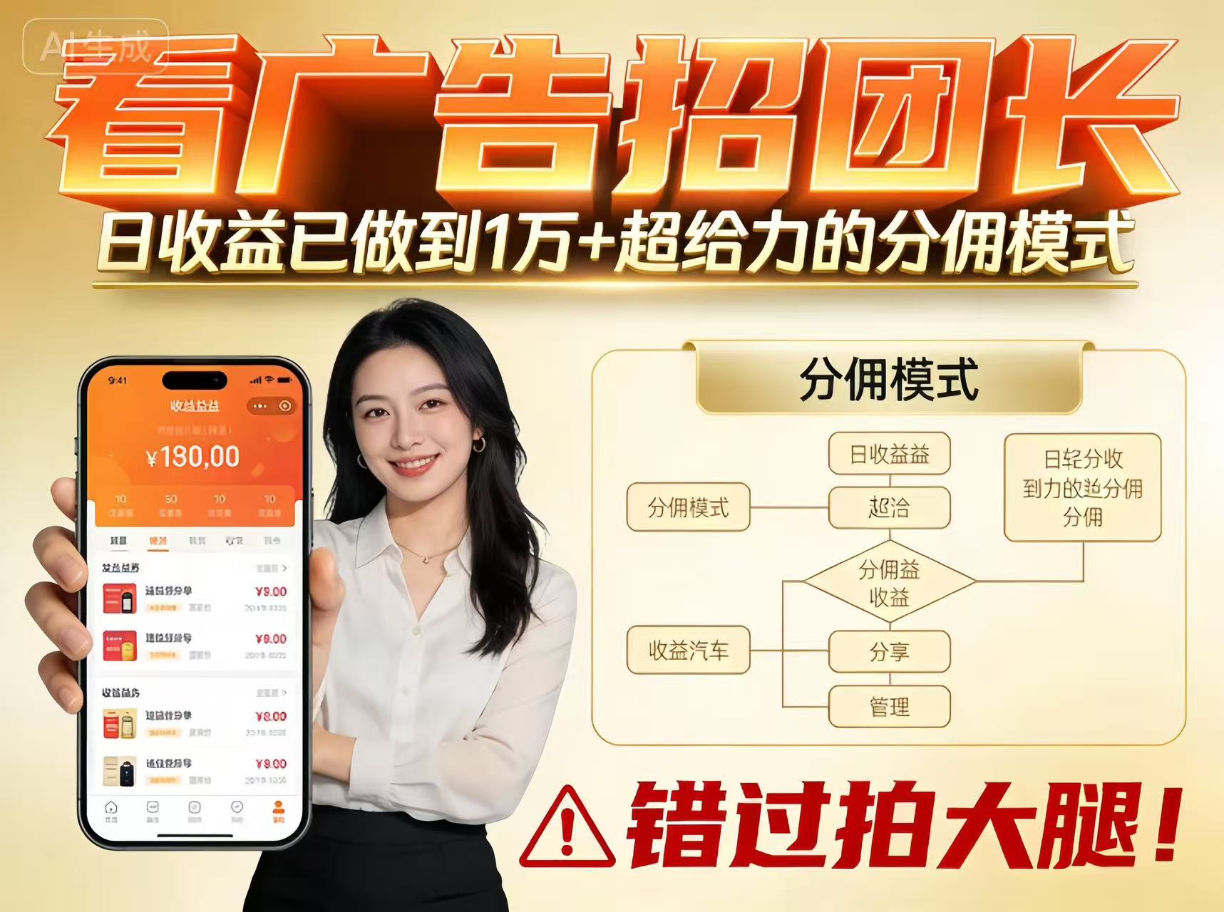 看广告招团长，团队收益已做到日入1万，分佣模式超给力，错过拍大腿-云深网创社