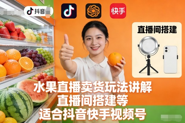 水果直播卖货玩法讲解、直播间搭建等，适合抖音快手视频号-云深网创社