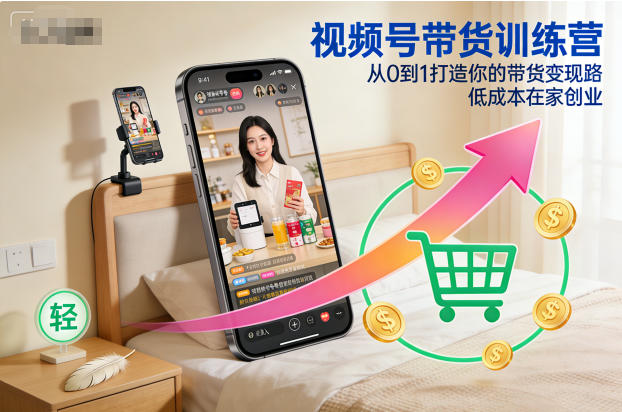 视频号带货训练营，从0到1打造你的带货变现路，低成本在家创业-云深网创社