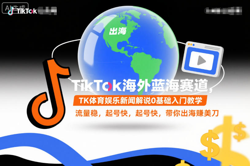 TikTok海外蓝海赛道，TK体育娱乐新闻解说0基础入门教学，流量稳，起号快，带你出海賺美刀-云深网创社
