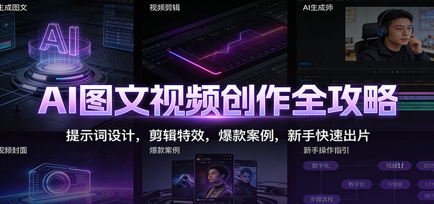 AI图文视频创作全攻略：提示词设计，剪辑特效，爆款案例，新手快速出片-云深网创社